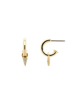 Gold Crystal Spike Charm Hoop Earrings