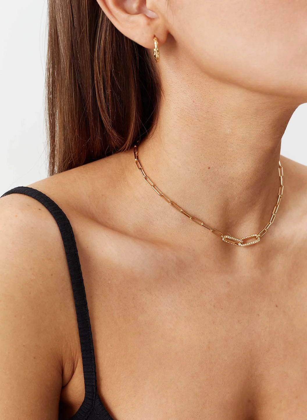 Melissa Odabash Gold Mini Paperclip With Crystal Link Necklace 4 Melissa Odabash Gold Mini Paperclip With Crystal Link Necklace - Image 2