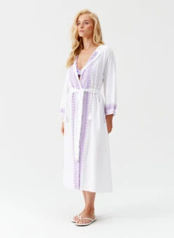 Audrey White/Lavender Kaftan -Melissa Odabash Sale audrey white lavender kaftan model 2025 P