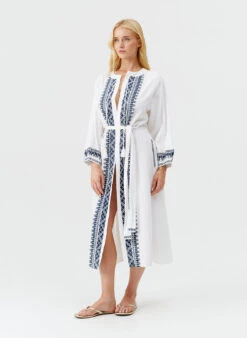 Audrey White/Marine Kaftan -Melissa Odabash Sale audrey white marine kaftan model 2025 F