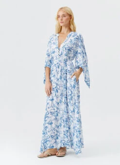 Edith Blue Leaf Dress -Melissa Odabash Sale edith blue leaf kaftan model 2025 F