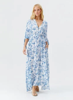 Edith Blue Leaf Dress -Melissa Odabash Sale edith blue leaf kaftan model 2025 P