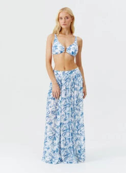 Mira Blue Leaf Skirt -Melissa Odabash Sale mira blue leaf skirt model 2025 P2