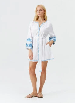 Tania White Teal Dress -Melissa Odabash Sale tania white teal dress model 2025 P