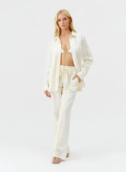 Tina Yellow Stripe Shirt -Melissa Odabash Sale tina yellow stripe shirt model 2025 P