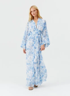 Melissa Odabash Wisdom Blue Floral Kaftan -Melissa Odabash Sale wisdom blue floral kaftan model 2025 P